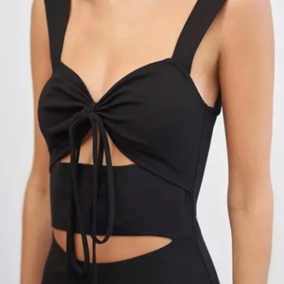 New 4th + Reckless Cutout Tummy Slit Leg Black Jumpsuit Catsuit S XS NWOT - Picture 2 of 15